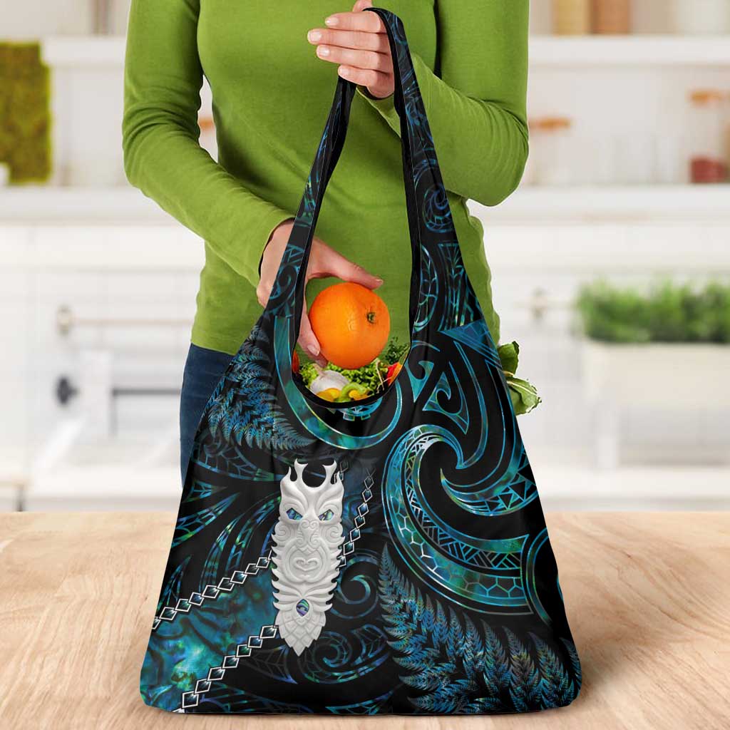 New Zealand Aotearoa Grocery Bag Maori Tane Te Waiora Paua Shell Glitter Turquoise