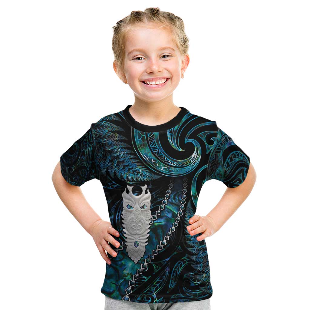 New Zealand Aotearoa Kid T Shirt Maori Tane Te Waiora Paua Shell Glitter Turquoise LT05 Turquoise - Polynesian Pride