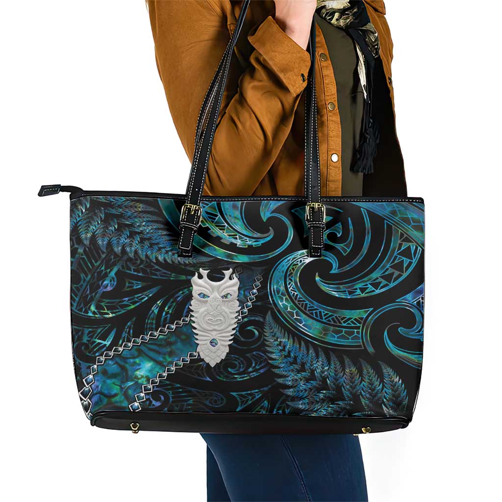 New Zealand Aotearoa Leather Tote Bag Maori Tane Te Waiora Paua Shell Glitter Turquoise LT05 - Polynesian Pride