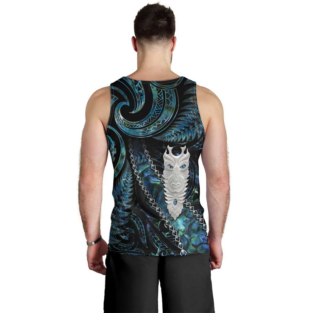 New Zealand Aotearoa Men Tank Top Maori Tane Te Waiora Paua Shell Glitter Turquoise