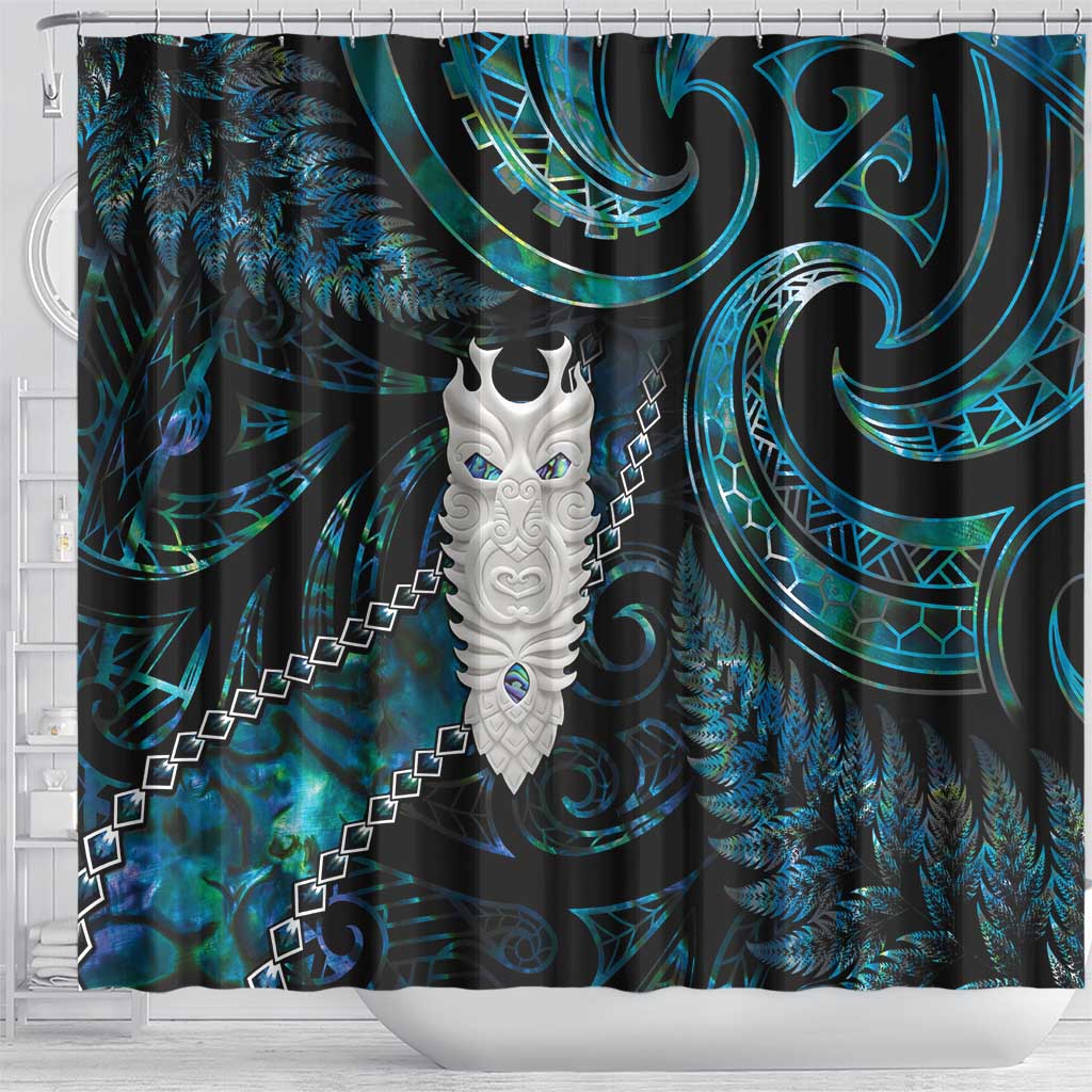 New Zealand Aotearoa Shower Curtain Maori Tane Te Waiora Paua Shell Glitter Turquoise LT05 - Polynesian Pride