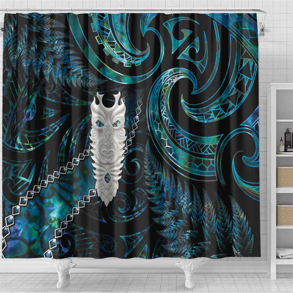 New Zealand Aotearoa Shower Curtain Maori Tane Te Waiora Paua Shell Glitter Turquoise LT05 - Polynesian Pride