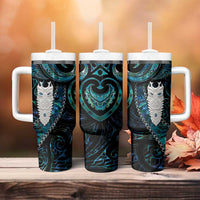 New Zealand Aotearoa Tumbler With Handle Maori Tane Te Waiora Paua Shell Glitter Turquoise LT05 - Polynesian Pride