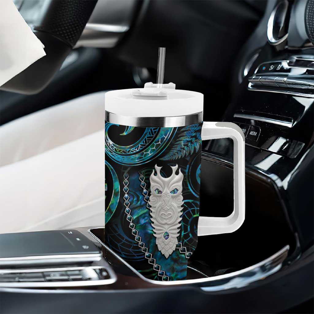 New Zealand Aotearoa Tumbler With Handle Maori Tane Te Waiora Paua Shell Glitter Turquoise LT05 - Polynesian Pride