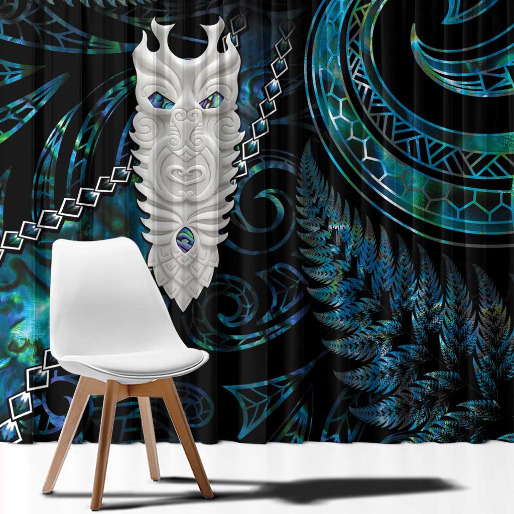 New Zealand Aotearoa Window Curtain Maori Tane Te Waiora Paua Shell Glitter Turquoise