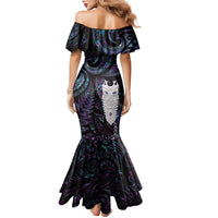 New Zealand Aotearoa Family Matching Mermaid Dress and Hawaiian Shirt Maori Tane Te Waiora Paua Shell Glitter Purple LT05 - Polynesian Pride
