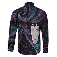 New Zealand Aotearoa Family Matching Off The Shoulder Long Sleeve Dress and Hawaiian Shirt Maori Tane Te Waiora Paua Shell Glitter Purple