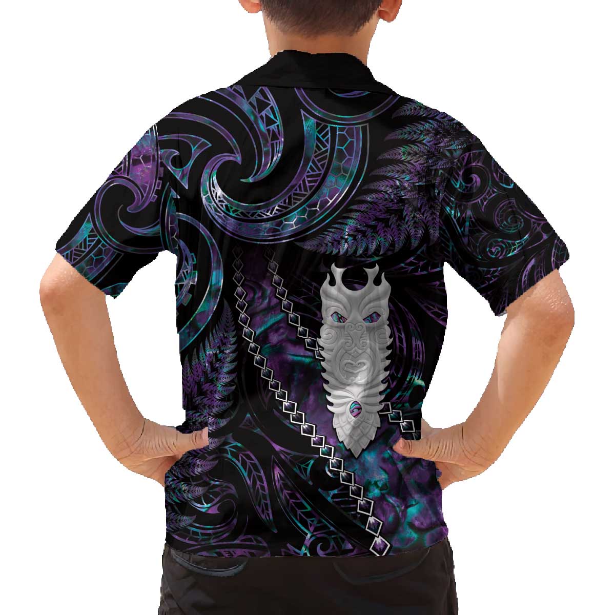 New Zealand Aotearoa Family Matching Puletasi and Hawaiian Shirt Maori Tane Te Waiora Paua Shell Glitter Purple LT05 - Polynesian Pride