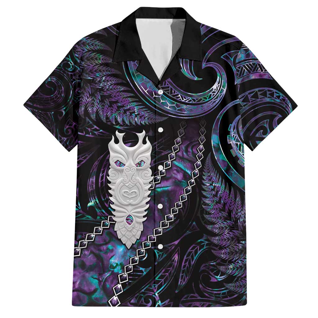 New Zealand Aotearoa Family Matching Short Sleeve Bodycon Dress and Hawaiian Shirt Maori Tane Te Waiora Paua Shell Glitter Purple LT05 Dad's Shirt - Short Sleeve Purple - Polynesian Pride