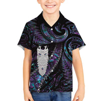 New Zealand Aotearoa Family Matching Tank Maxi Dress and Hawaiian Shirt Maori Tane Te Waiora Paua Shell Glitter Purple LT05 Son's Shirt Purple - Polynesian Pride