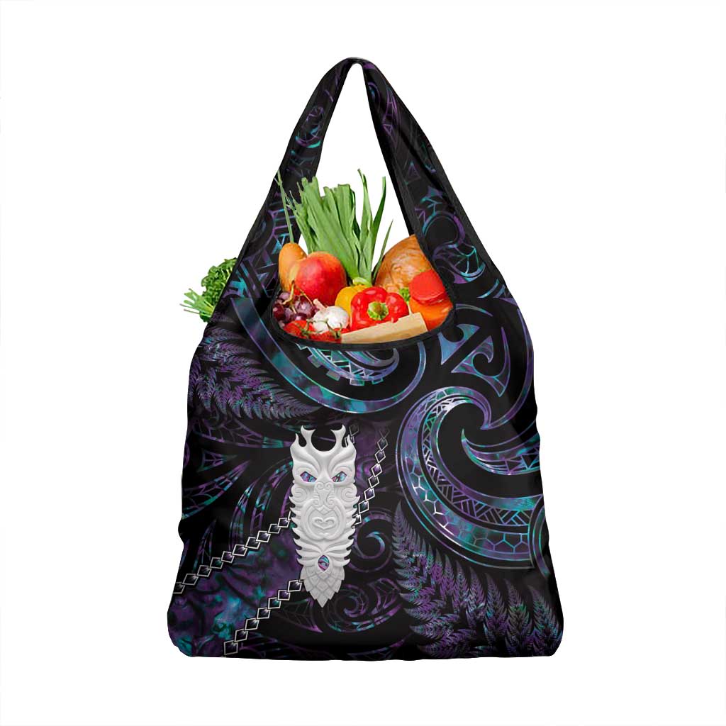 New Zealand Aotearoa Grocery Bag Maori Tane Te Waiora Paua Shell Glitter Purple LT05 1-pack One Size Purple - Polynesian Pride