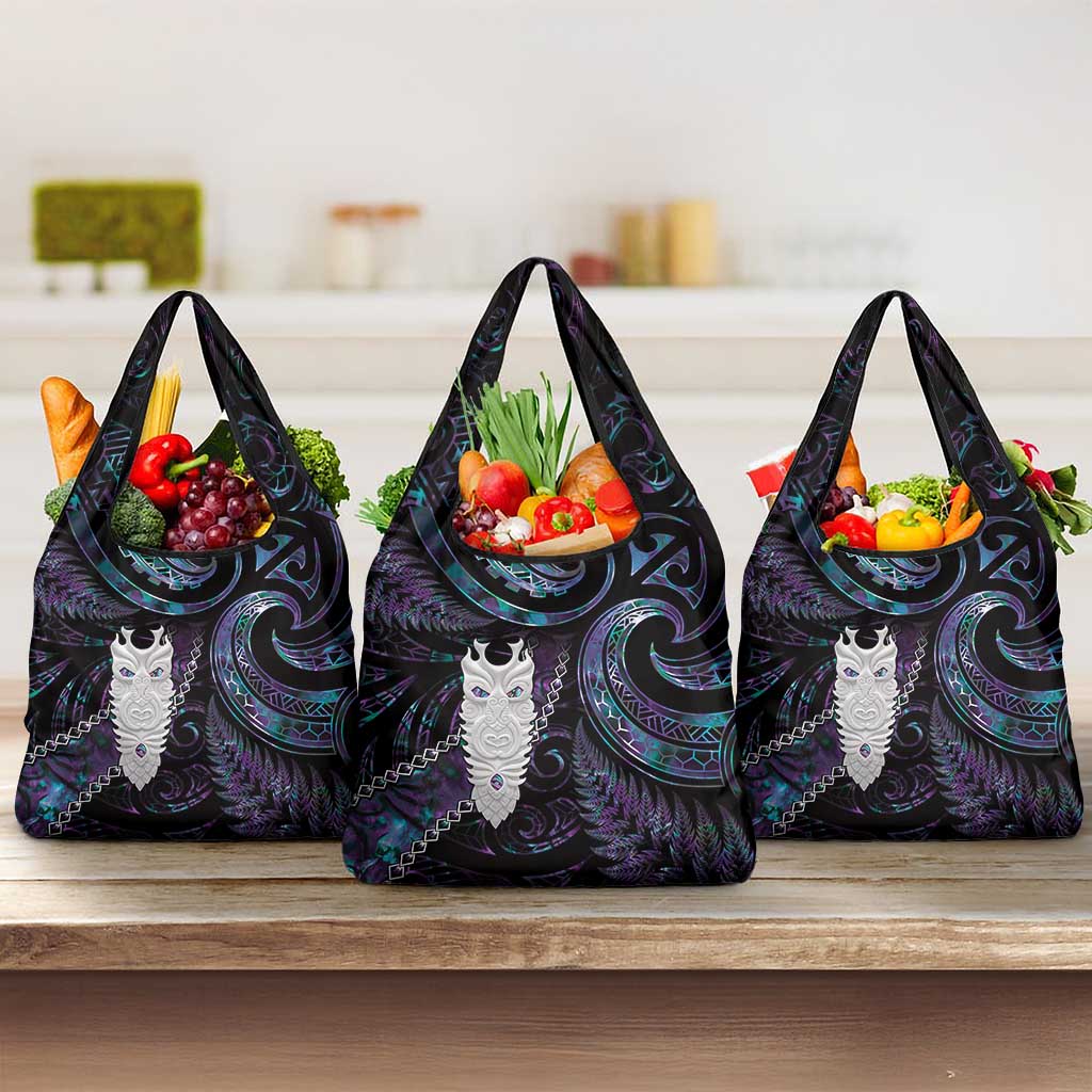 New Zealand Aotearoa Grocery Bag Maori Tane Te Waiora Paua Shell Glitter Purple LT05 3-pack One Size Purple - Polynesian Pride