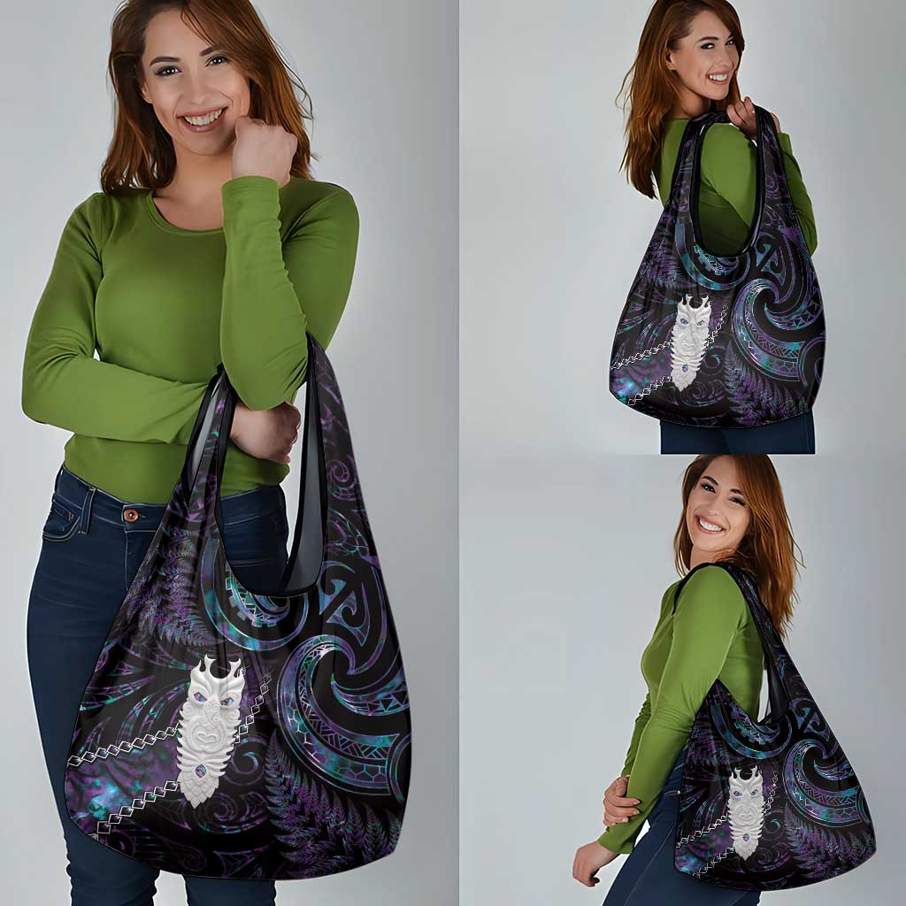 New Zealand Aotearoa Grocery Bag Maori Tane Te Waiora Paua Shell Glitter Purple LT05 - Polynesian Pride