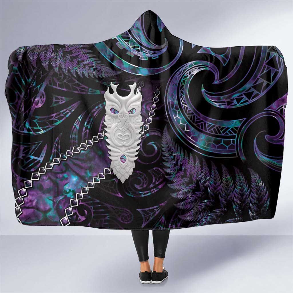 New Zealand Aotearoa Hooded Blanket Maori Tane Te Waiora Paua Shell Glitter Purple