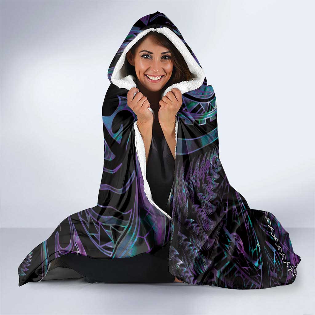 New Zealand Aotearoa Hooded Blanket Maori Tane Te Waiora Paua Shell Glitter Purple