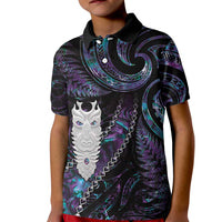 New Zealand Aotearoa Kid Polo Shirt Maori Tane Te Waiora Paua Shell Glitter Purple LT05 Kid Purple - Polynesian Pride