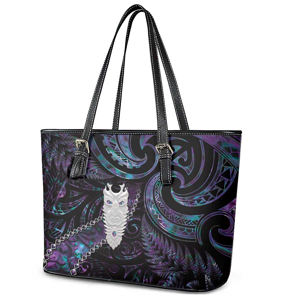 New Zealand Aotearoa Leather Tote Bag Maori Tane Te Waiora Paua Shell Glitter Purple LT05 - Polynesian Pride
