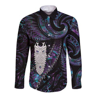 New Zealand Aotearoa Long Sleeve Button Shirt Maori Tane Te Waiora Paua Shell Glitter Purple LT05 Unisex Purple - Polynesian Pride