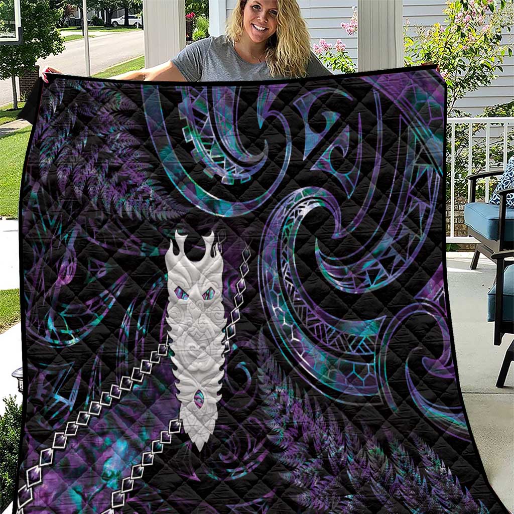 New Zealand Aotearoa Quilt Maori Tane Te Waiora Paua Shell Glitter Purple LT05 Purple - Polynesian Pride