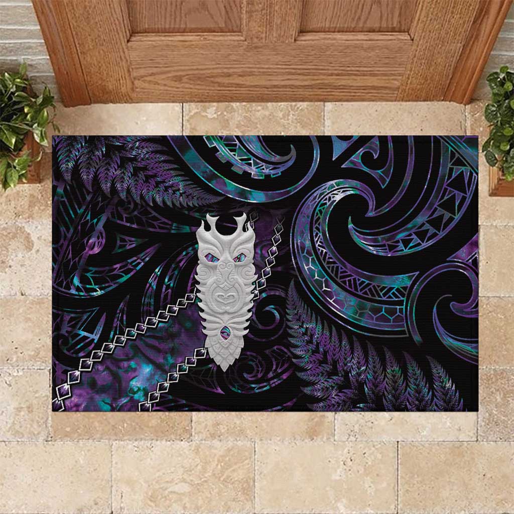 New Zealand Aotearoa Rubber Doormat Maori Tane Te Waiora Paua Shell Glitter Purple LT05 Purple - Polynesian Pride