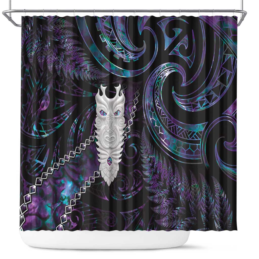 New Zealand Aotearoa Shower Curtain Maori Tane Te Waiora Paua Shell Glitter Purple LT05 Purple - Polynesian Pride