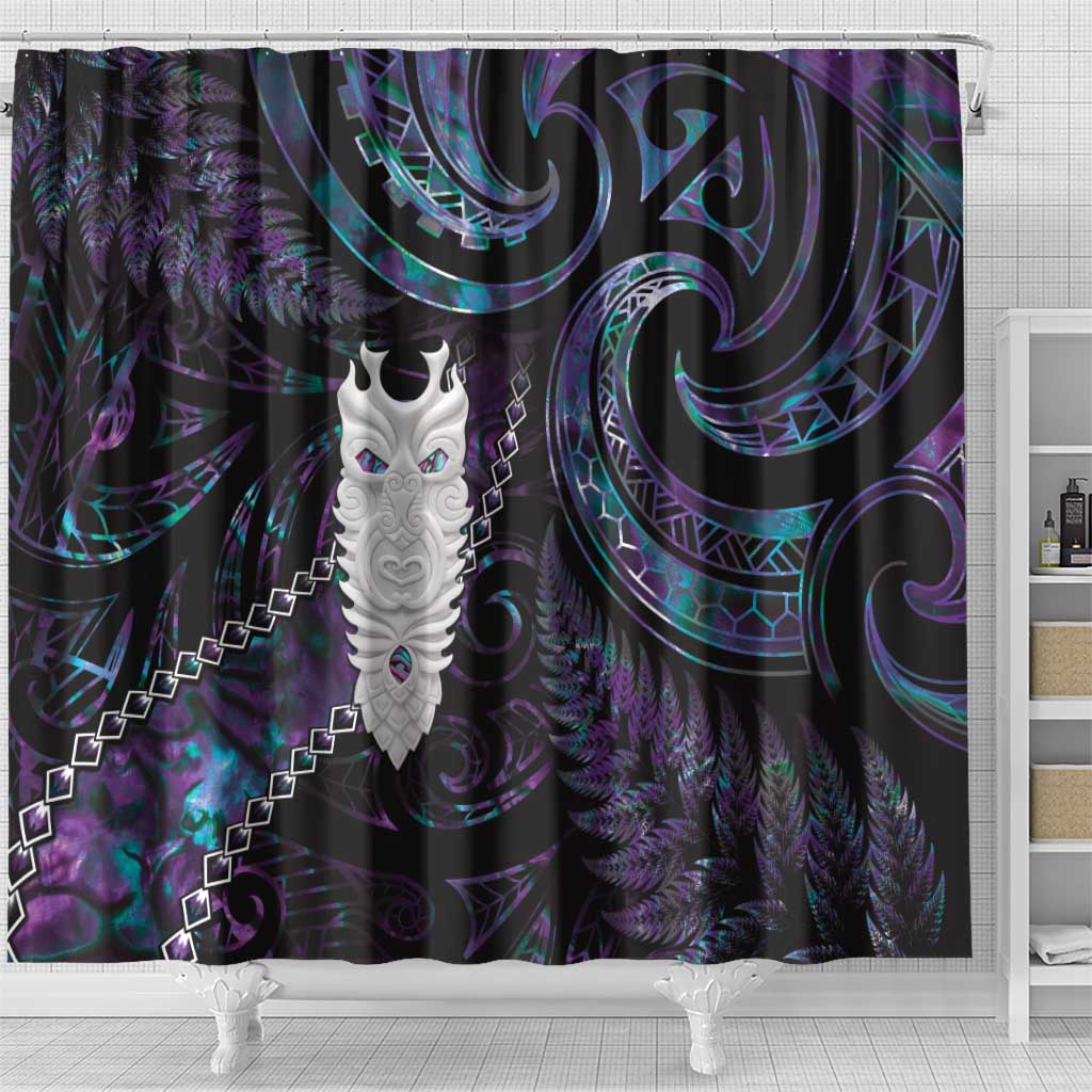 New Zealand Aotearoa Shower Curtain Maori Tane Te Waiora Paua Shell Glitter Purple LT05 - Polynesian Pride
