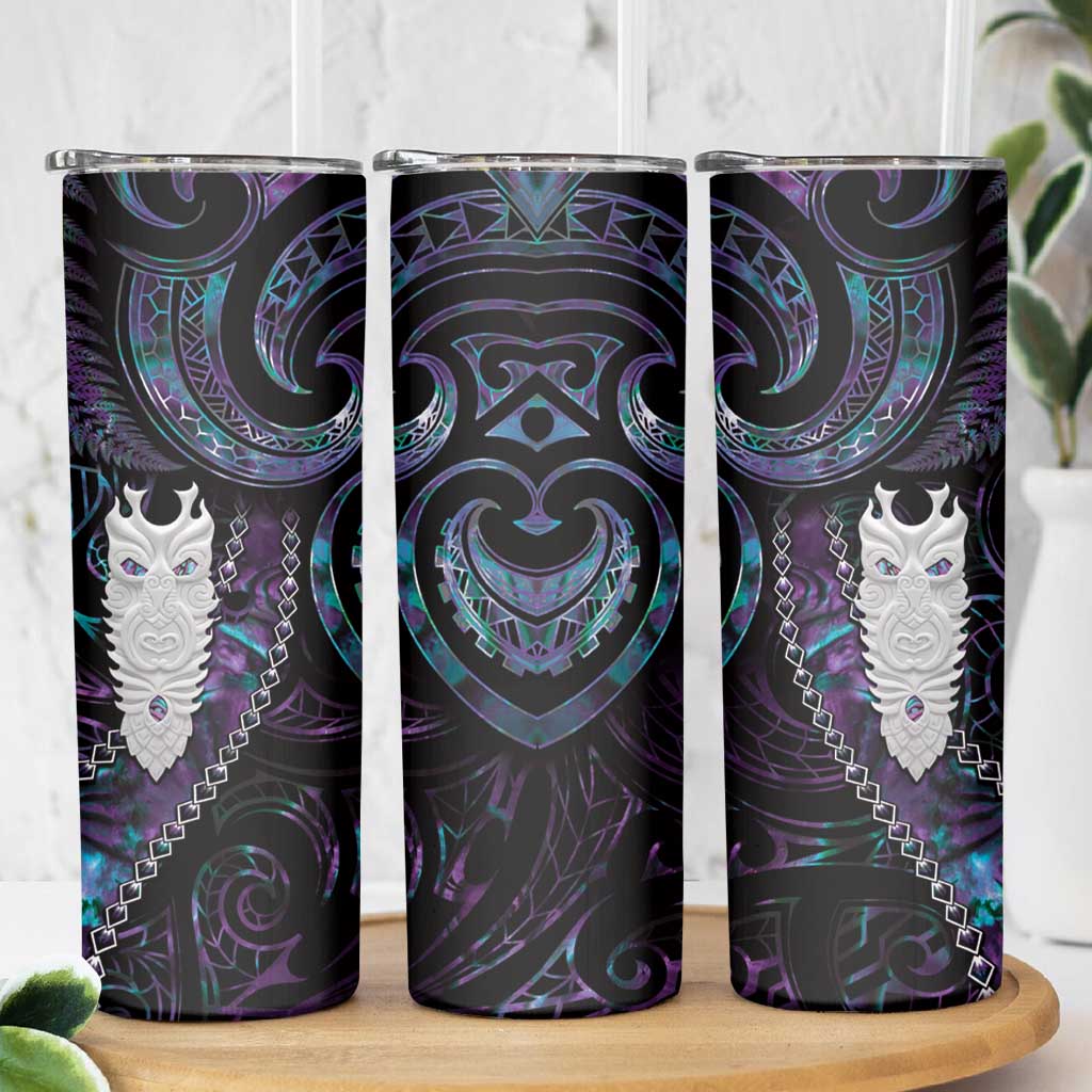 New Zealand Aotearoa Skinny Tumbler Maori Tane Te Waiora Paua Shell Glitter Purple LT05 - Polynesian Pride