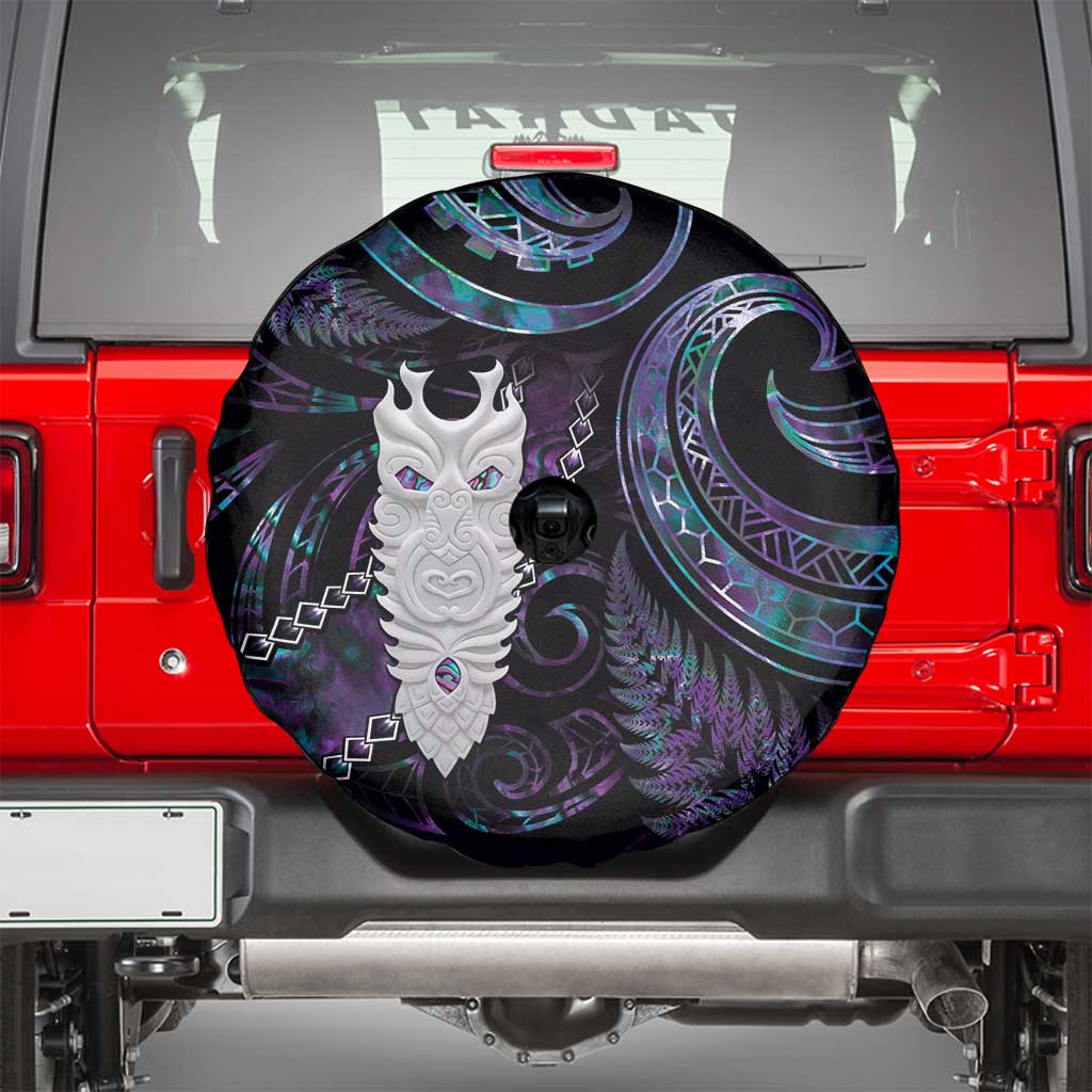 New Zealand Aotearoa Spare Tire Cover Maori Tane Te Waiora Paua Shell Glitter Purple