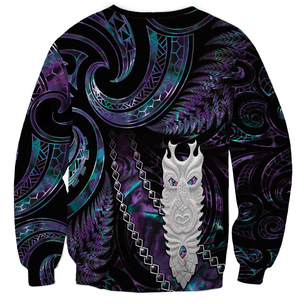 New Zealand Aotearoa Sweatshirt Maori Tane Te Waiora Paua Shell Glitter Purple LT05 - Polynesian Pride