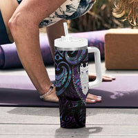 New Zealand Aotearoa Tumbler With Handle Maori Tane Te Waiora Paua Shell Glitter Purple LT05 - Polynesian Pride