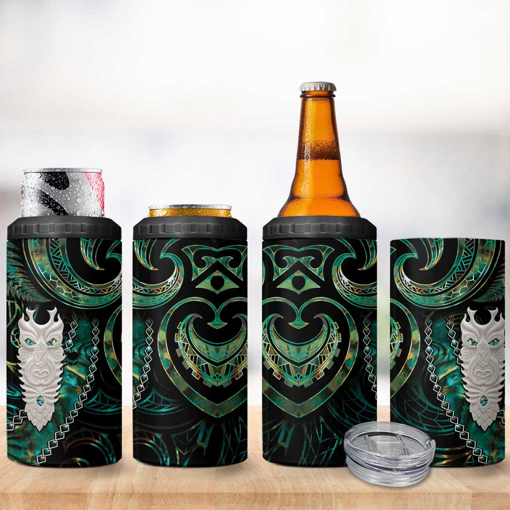 New Zealand Aotearoa 4 in 1 Can Cooler Tumbler Maori Tane Te Waiora Paua Shell Glitter Green