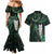 New Zealand Aotearoa Couples Matching Mermaid Dress and Hawaiian Shirt Maori Tane Te Waiora Paua Shell Glitter Green