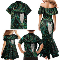 New Zealand Aotearoa Family Matching Mermaid Dress and Hawaiian Shirt Maori Tane Te Waiora Paua Shell Glitter Green LT05 - Polynesian Pride