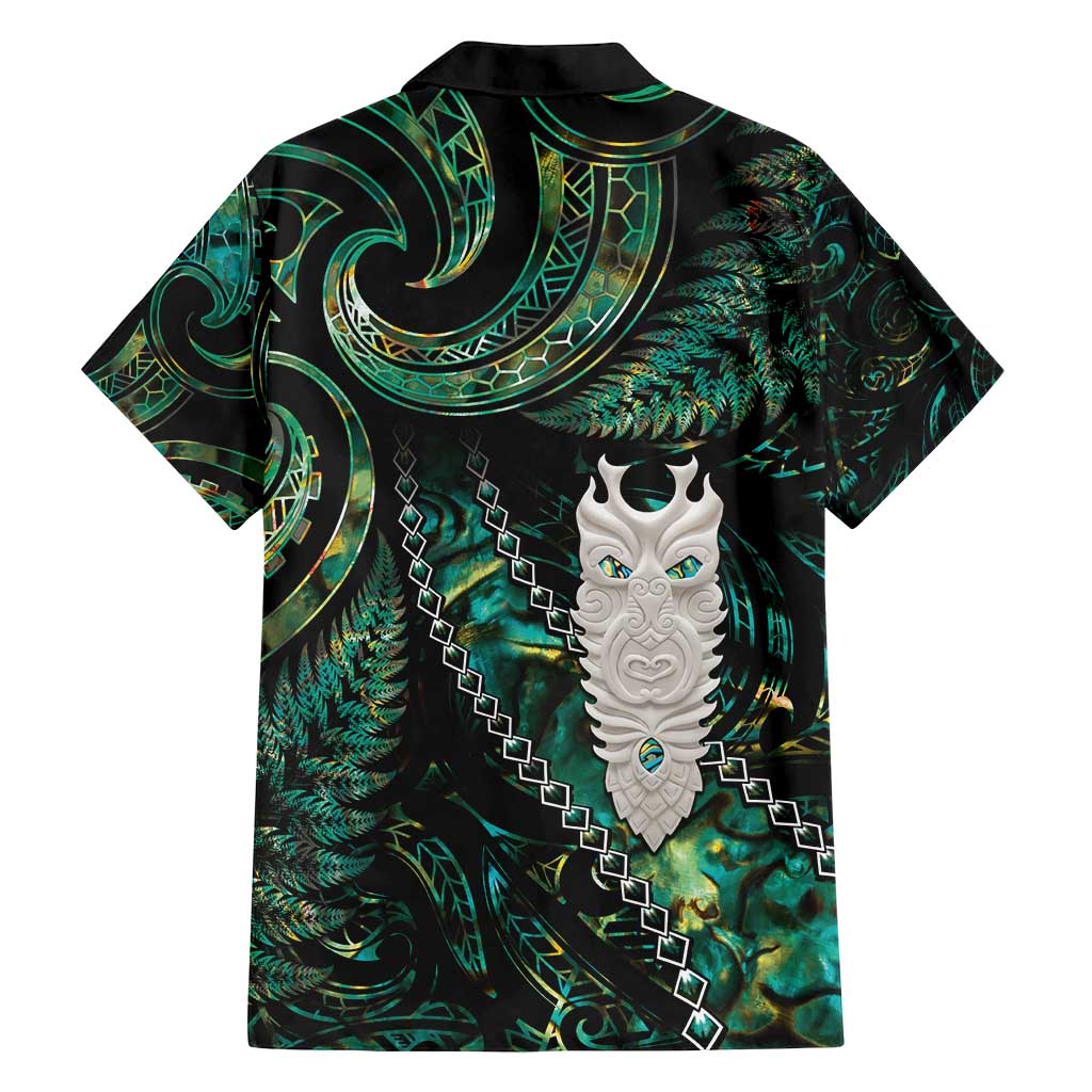 New Zealand Aotearoa Family Matching Off Shoulder Maxi Dress and Hawaiian Shirt Maori Tane Te Waiora Paua Shell Glitter Green LT05 - Polynesian Pride