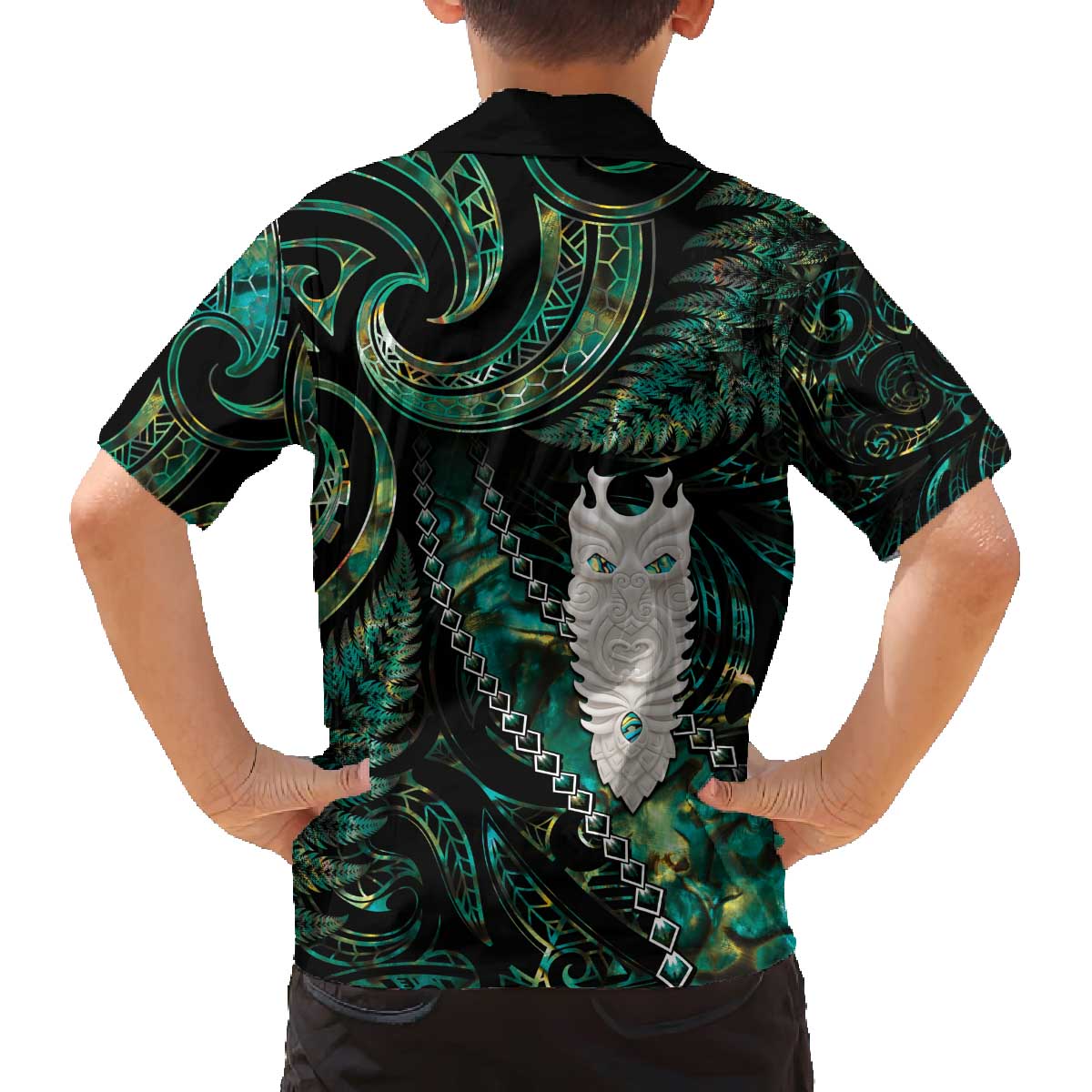 New Zealand Aotearoa Family Matching Puletasi and Hawaiian Shirt Maori Tane Te Waiora Paua Shell Glitter Green LT05 - Polynesian Pride