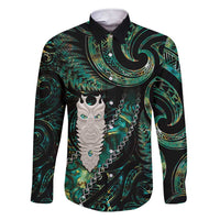 New Zealand Aotearoa Family Matching Short Sleeve Bodycon Dress and Hawaiian Shirt Maori Tane Te Waiora Paua Shell Glitter Green LT05 Dad's Shirt - Long Sleeve Green - Polynesian Pride