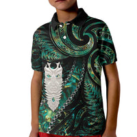 New Zealand Aotearoa Kid Polo Shirt Maori Tane Te Waiora Paua Shell Glitter Green LT05 Kid Green - Polynesian Pride