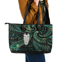 New Zealand Aotearoa Leather Tote Bag Maori Tane Te Waiora Paua Shell Glitter Green LT05 - Polynesian Pride