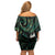 New Zealand Aotearoa Off Shoulder Short Dress Maori Tane Te Waiora Paua Shell Glitter Green