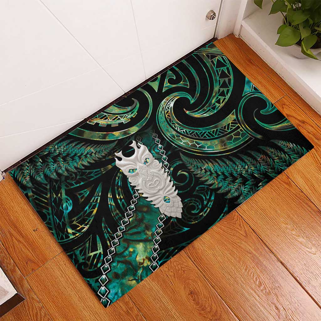 New Zealand Aotearoa Rubber Doormat Maori Tane Te Waiora Paua Shell Glitter Green LT05 - Polynesian Pride