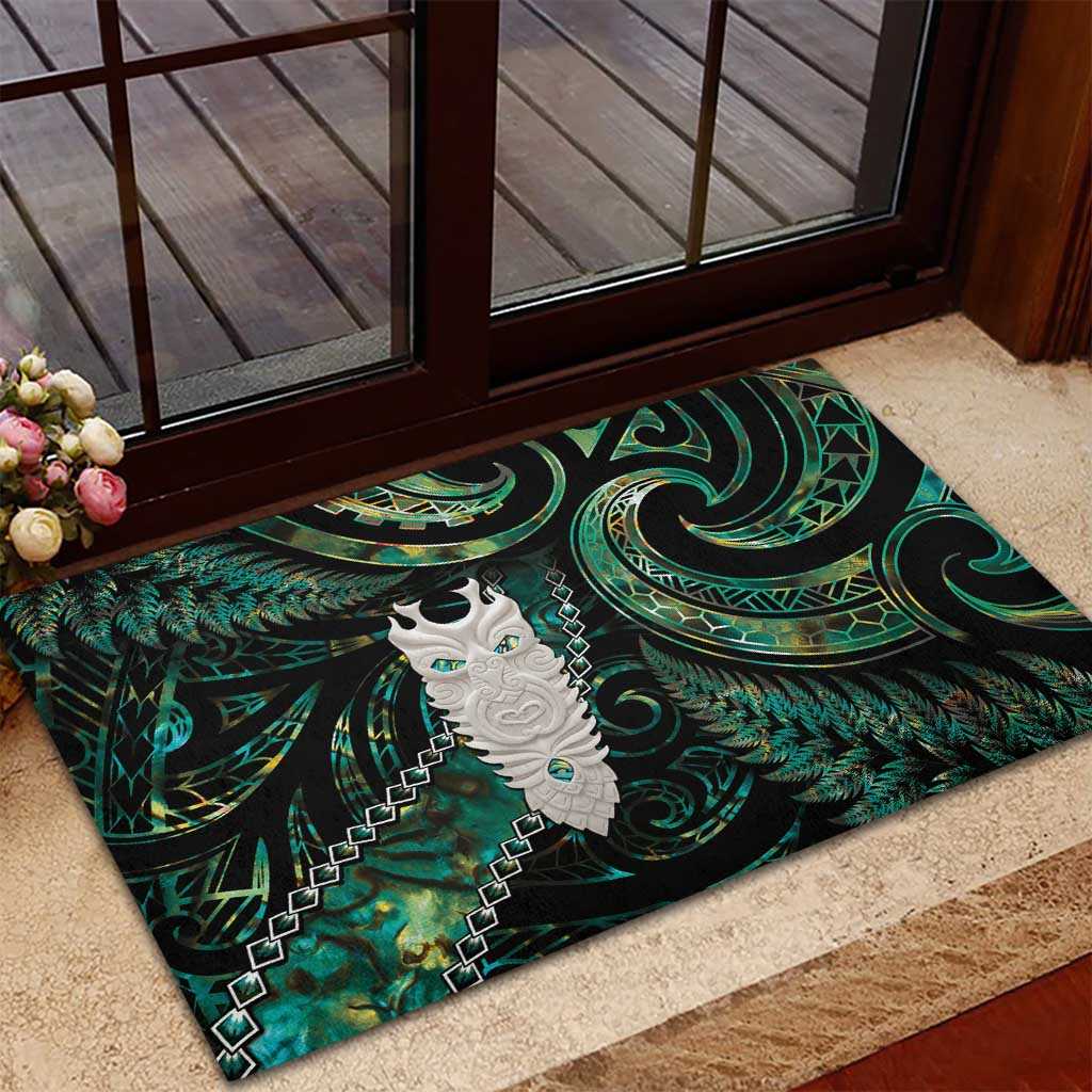 New Zealand Aotearoa Rubber Doormat Maori Tane Te Waiora Paua Shell Glitter Green LT05 - Polynesian Pride