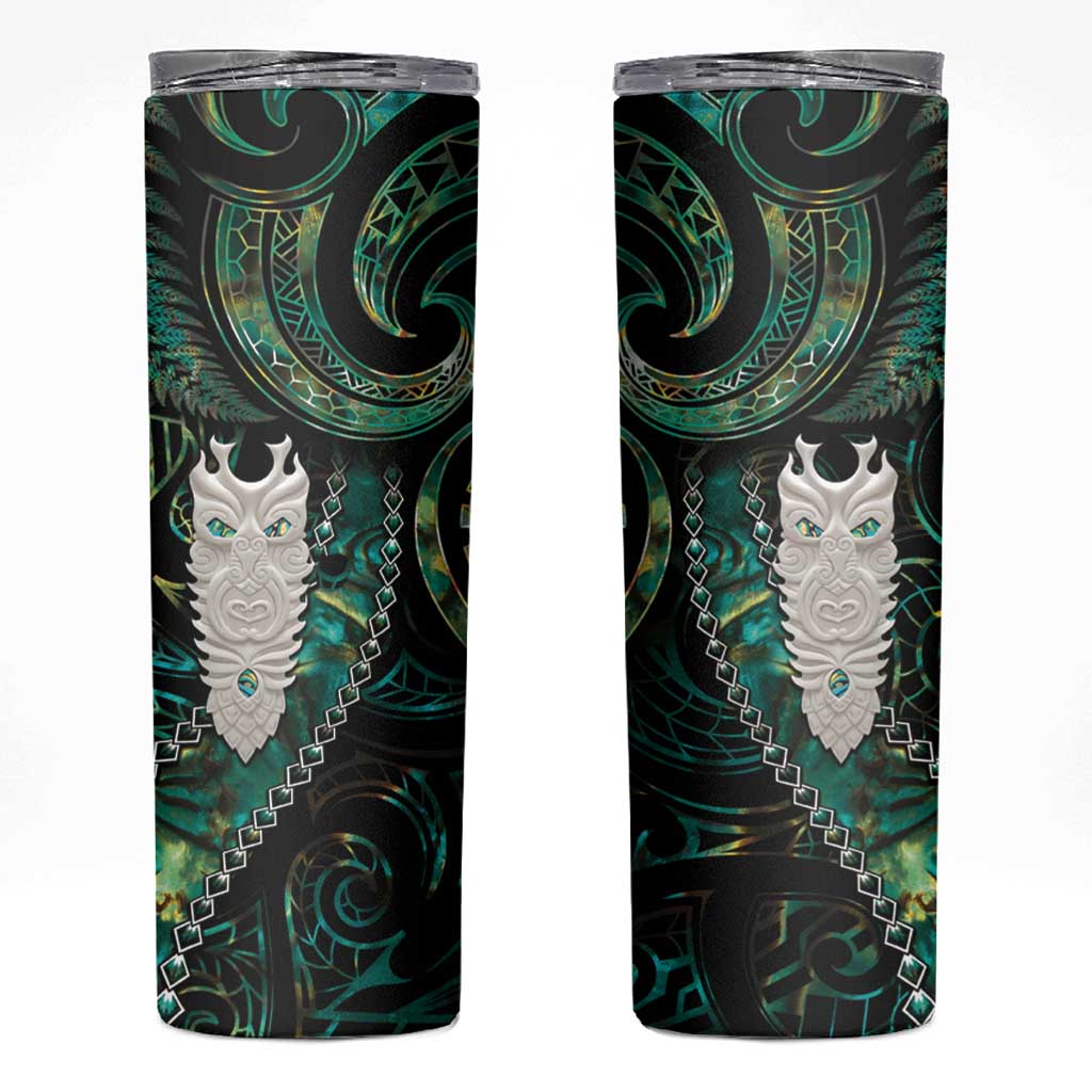 New Zealand Aotearoa Skinny Tumbler Maori Tane Te Waiora Paua Shell Glitter Green LT05 Green - Polynesian Pride
