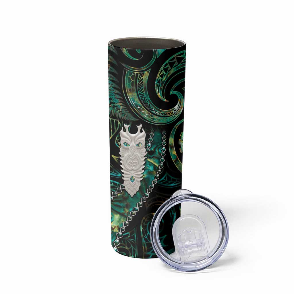 New Zealand Aotearoa Skinny Tumbler Maori Tane Te Waiora Paua Shell Glitter Green LT05 - Polynesian Pride