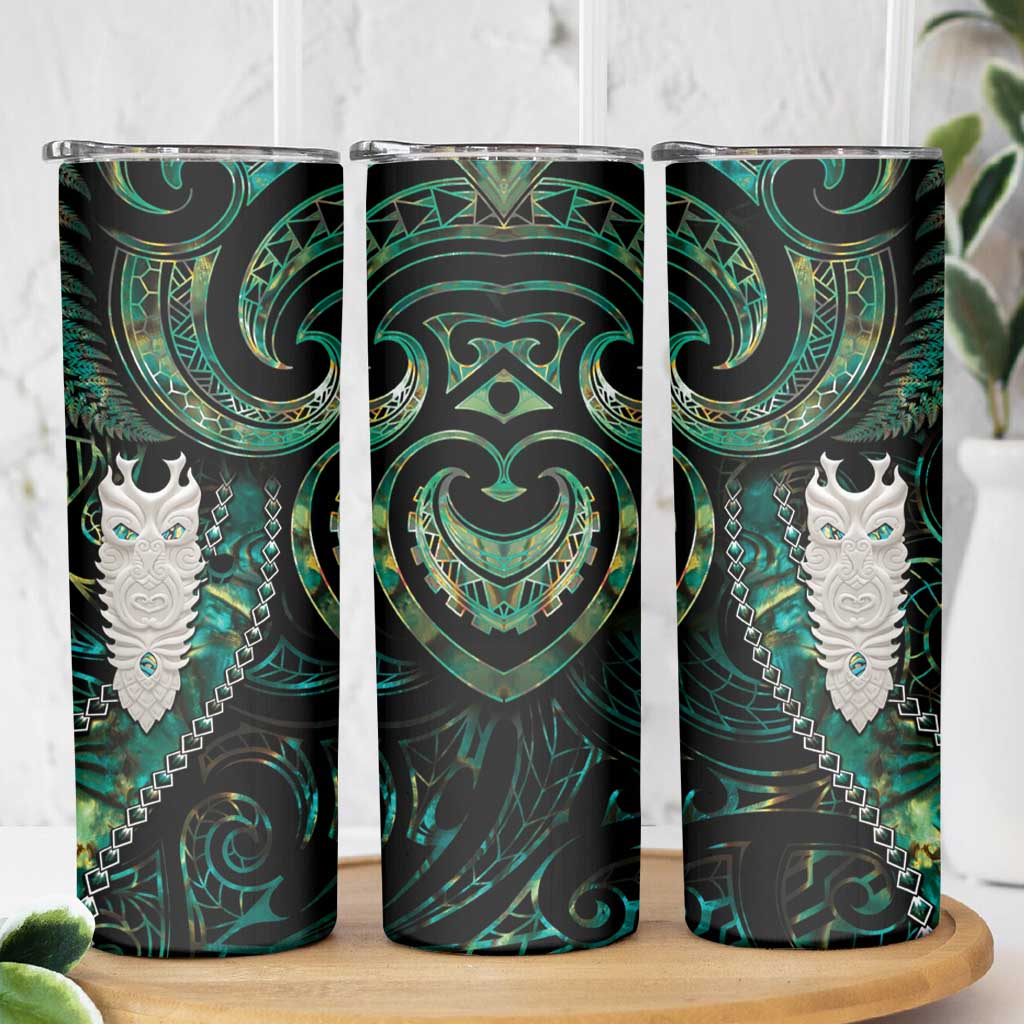 New Zealand Aotearoa Skinny Tumbler Maori Tane Te Waiora Paua Shell Glitter Green LT05 - Polynesian Pride
