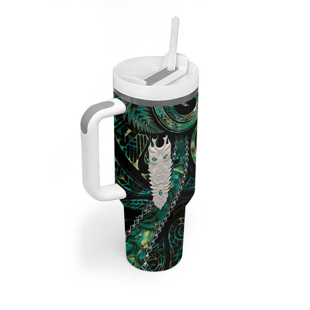 New Zealand Aotearoa Tumbler With Handle Maori Tane Te Waiora Paua Shell Glitter Green LT05 - Polynesian Pride