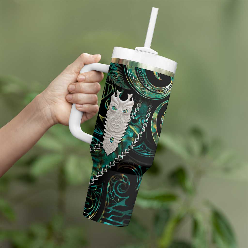 New Zealand Aotearoa Tumbler With Handle Maori Tane Te Waiora Paua Shell Glitter Green LT05 - Polynesian Pride