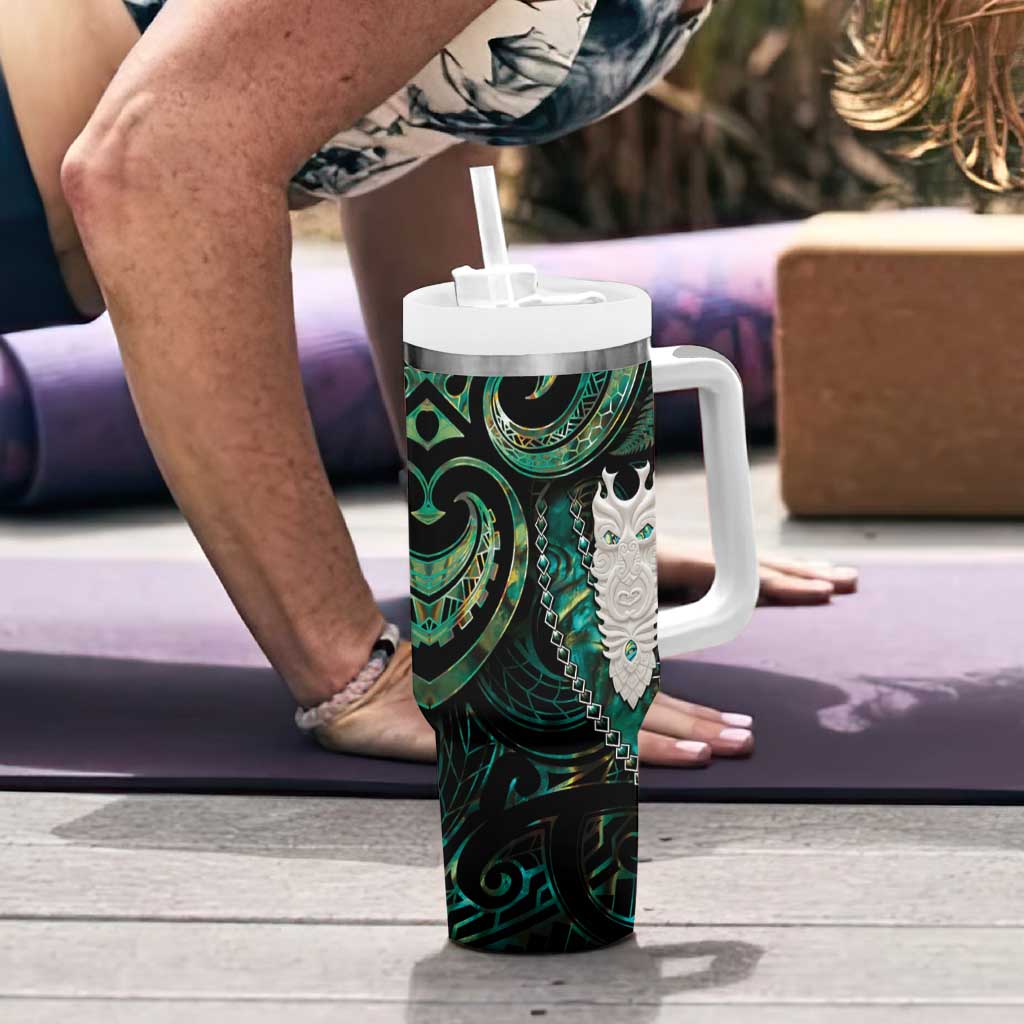 New Zealand Aotearoa Tumbler With Handle Maori Tane Te Waiora Paua Shell Glitter Green LT05 - Polynesian Pride