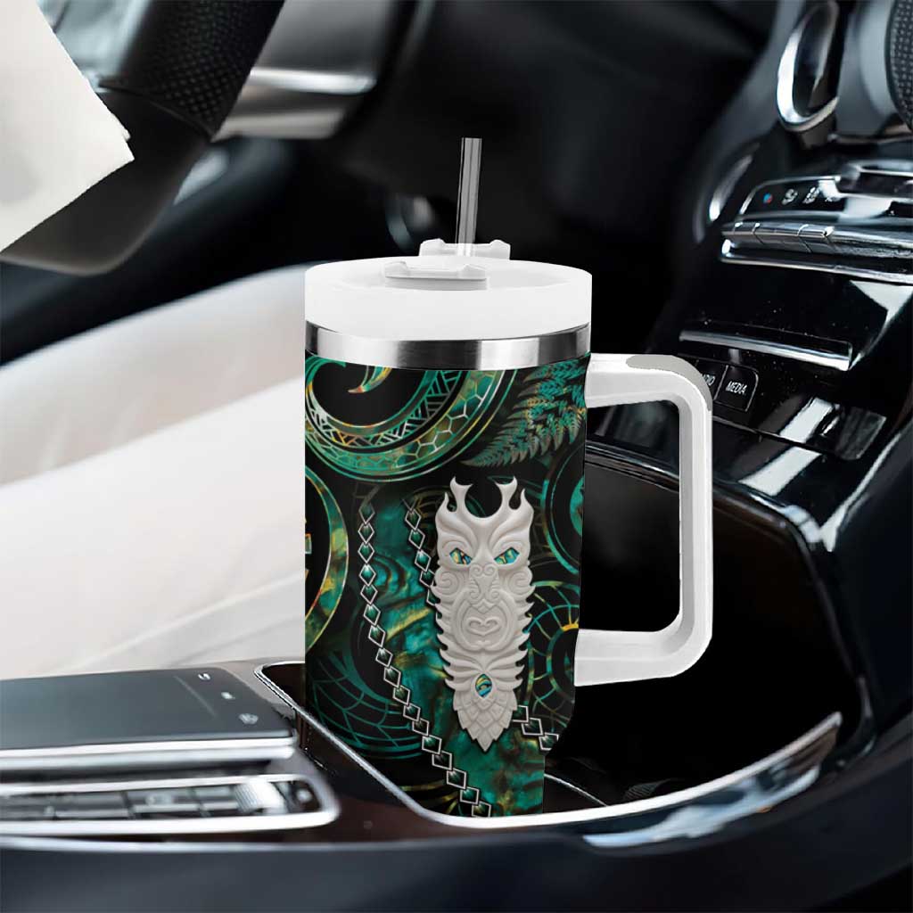 New Zealand Aotearoa Tumbler With Handle Maori Tane Te Waiora Paua Shell Glitter Green LT05 - Polynesian Pride