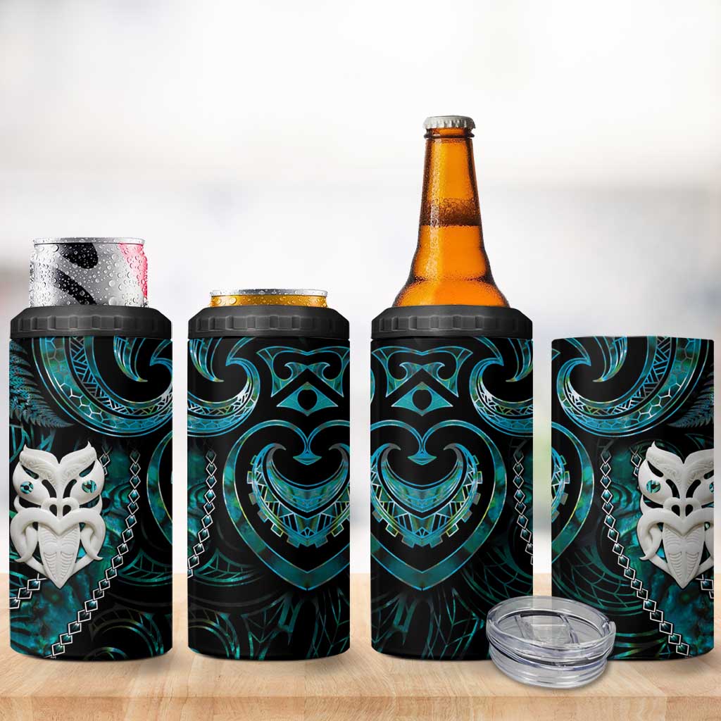 New Zealand Aotearoa 4 in 1 Can Cooler Tumbler Maori Wheku Paua Shell Glitter Turquoise LT05 - Polynesian Pride