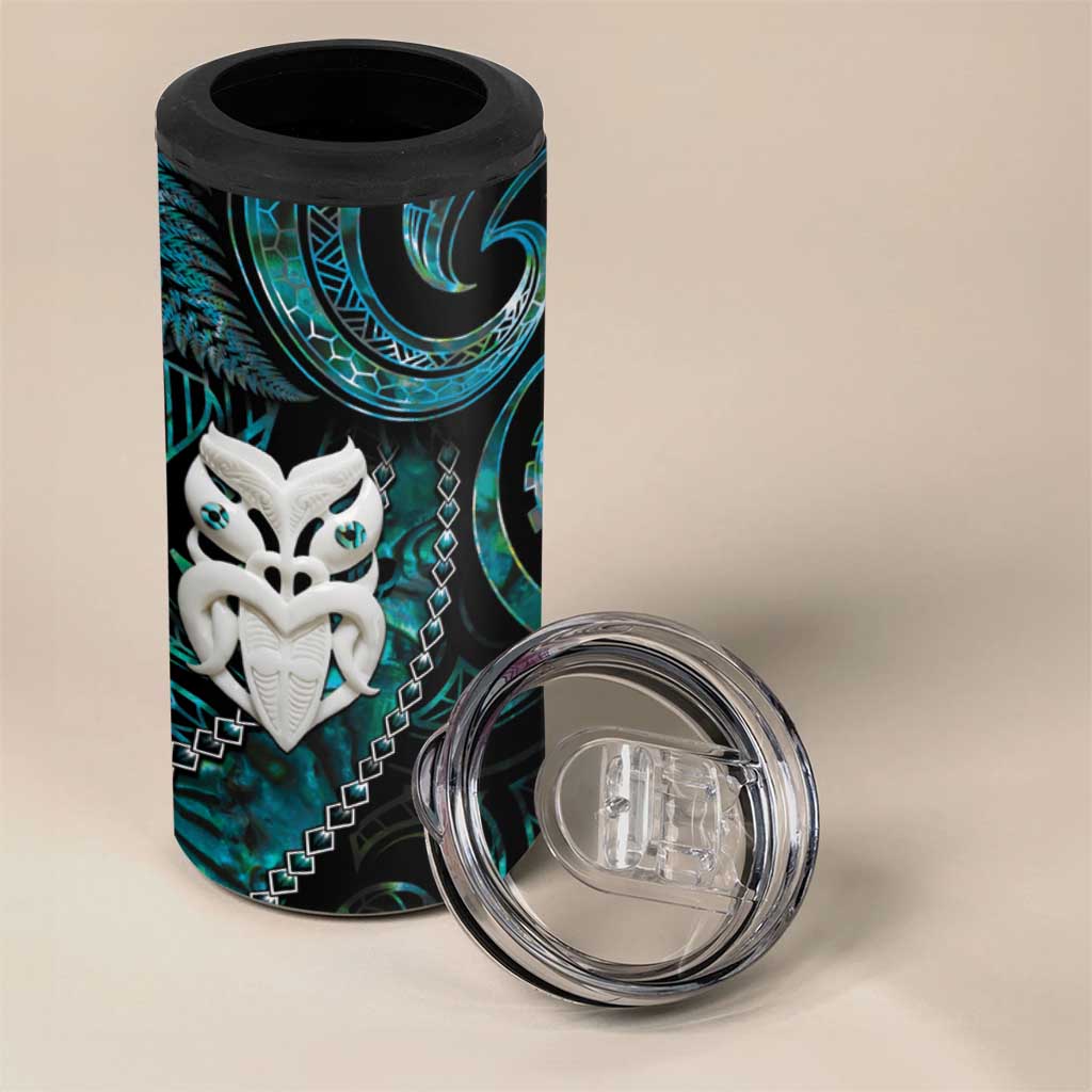 New Zealand Aotearoa 4 in 1 Can Cooler Tumbler Maori Wheku Paua Shell Glitter Turquoise LT05 - Polynesian Pride